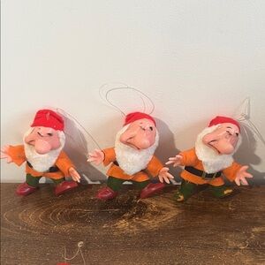 Walt Disney Productions flocked plastic Christmas ornaments of Grumpy dwarf